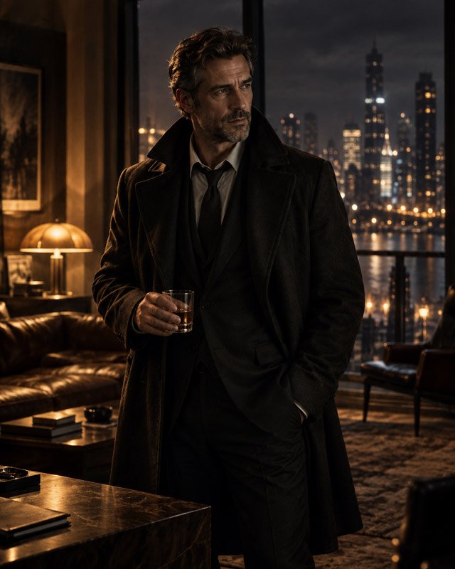 AI-generated noir detective look