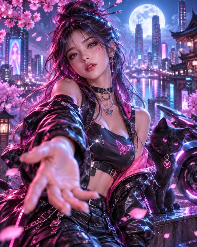 AI-generated cyberpunk look